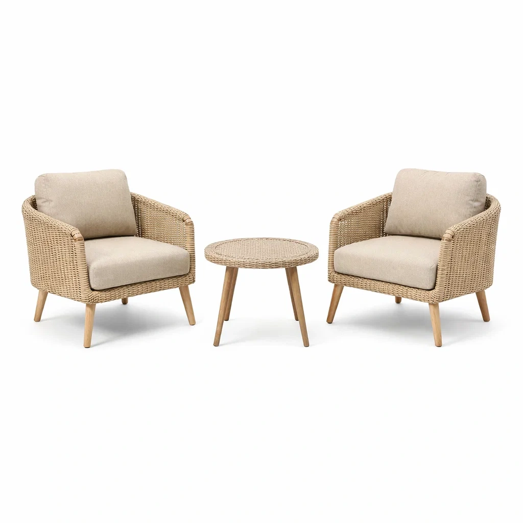 Ensemble de détente en osier et bois d acacia Beige-DREAMLUXENEST