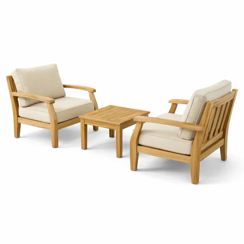 Ensemble de détente avec fauteuils en bois de teck et table basse-DREAMLUXENEST