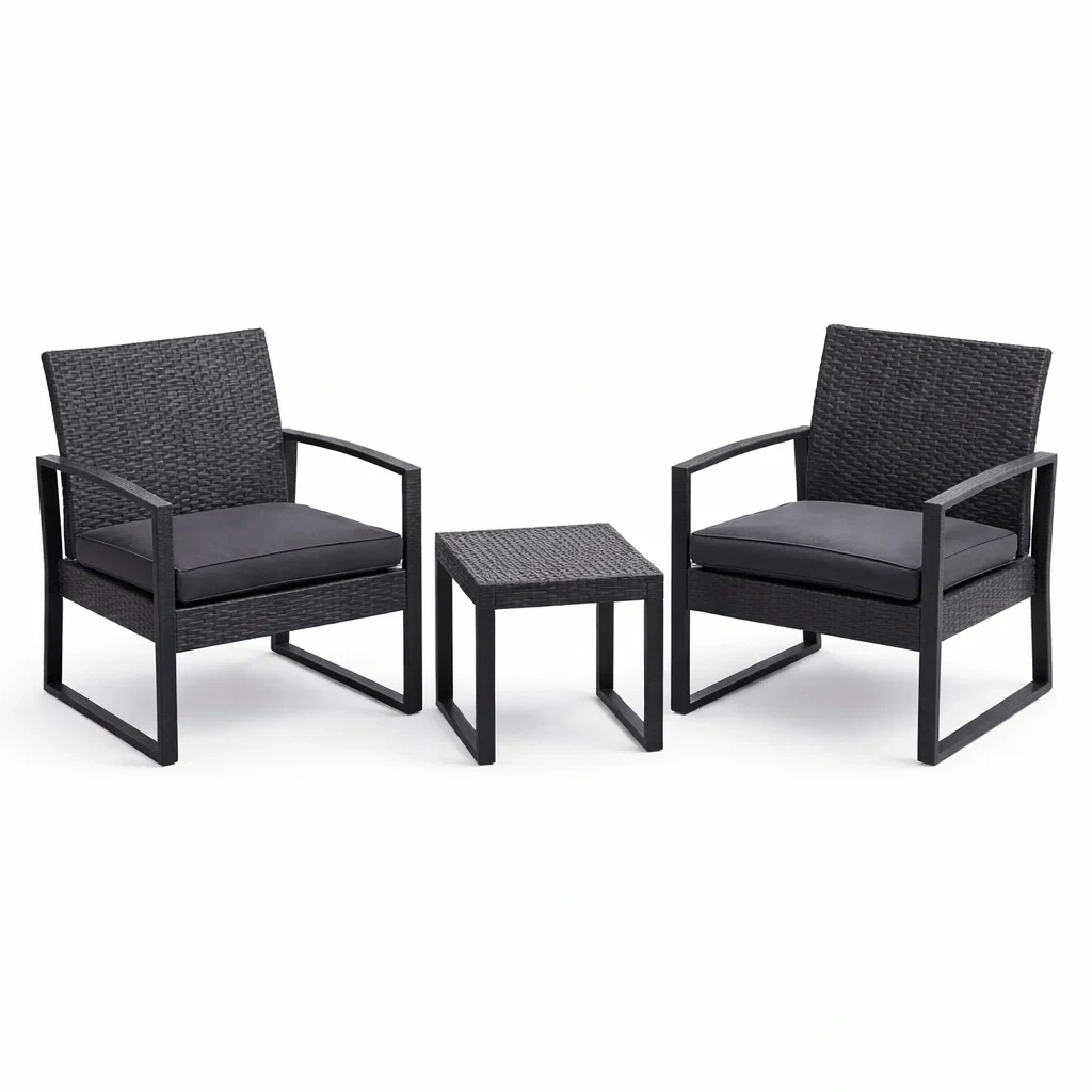 Ensemble de détente 3 pièces en aluminium et résine tressée Noir-DREAMLUXENEST