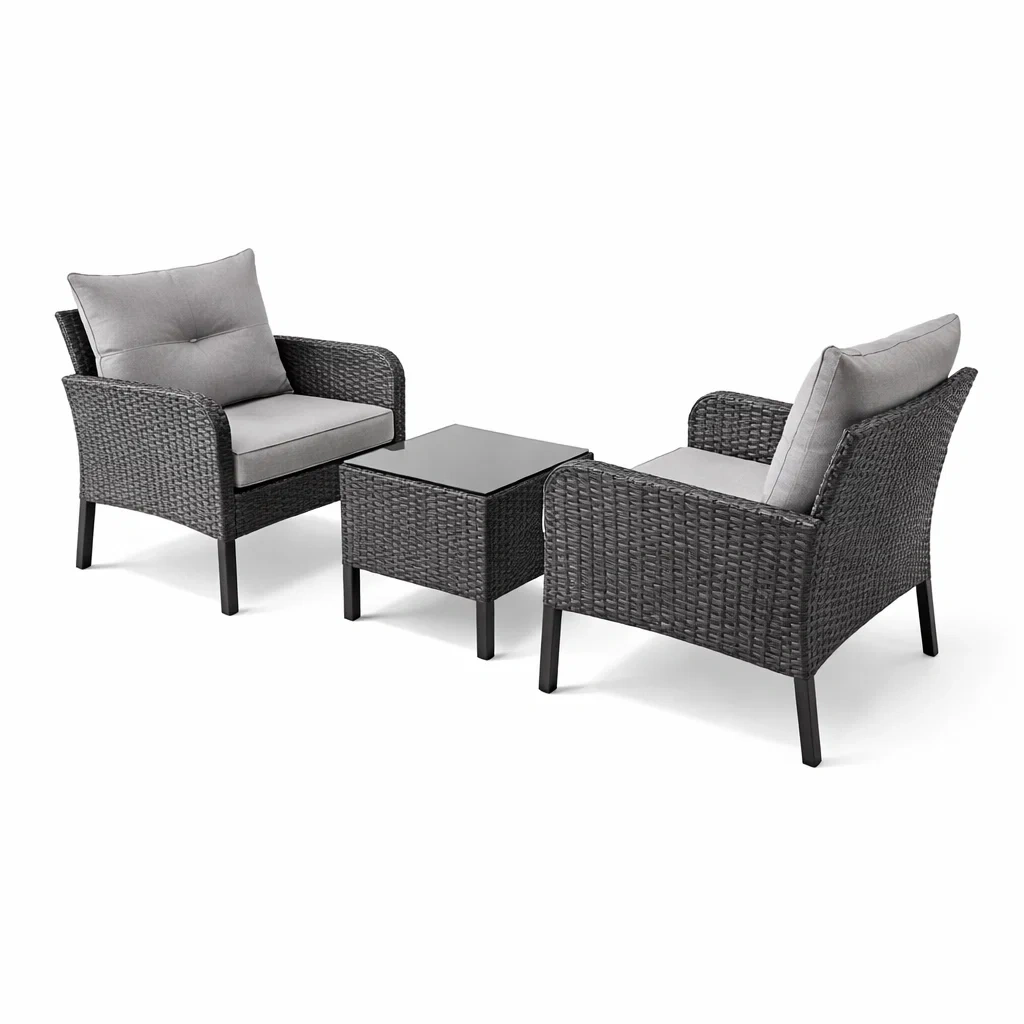 Ensemble de détente extérieur en rotin avec coussins Gris-DREAMLUXENEST