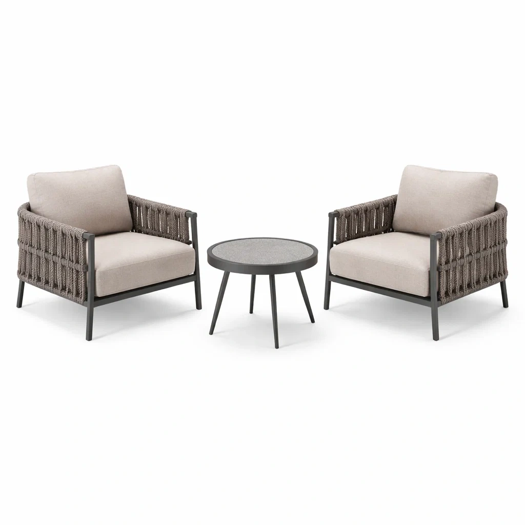 Ensemble de détente en aluminium et corde tressée avec coussins Beige-DREAMLUXENEST