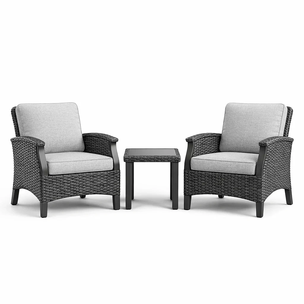 Ensemble de détente avec chaises et table en résine tressée avec coussins Gris-DREAMLUXENEST
