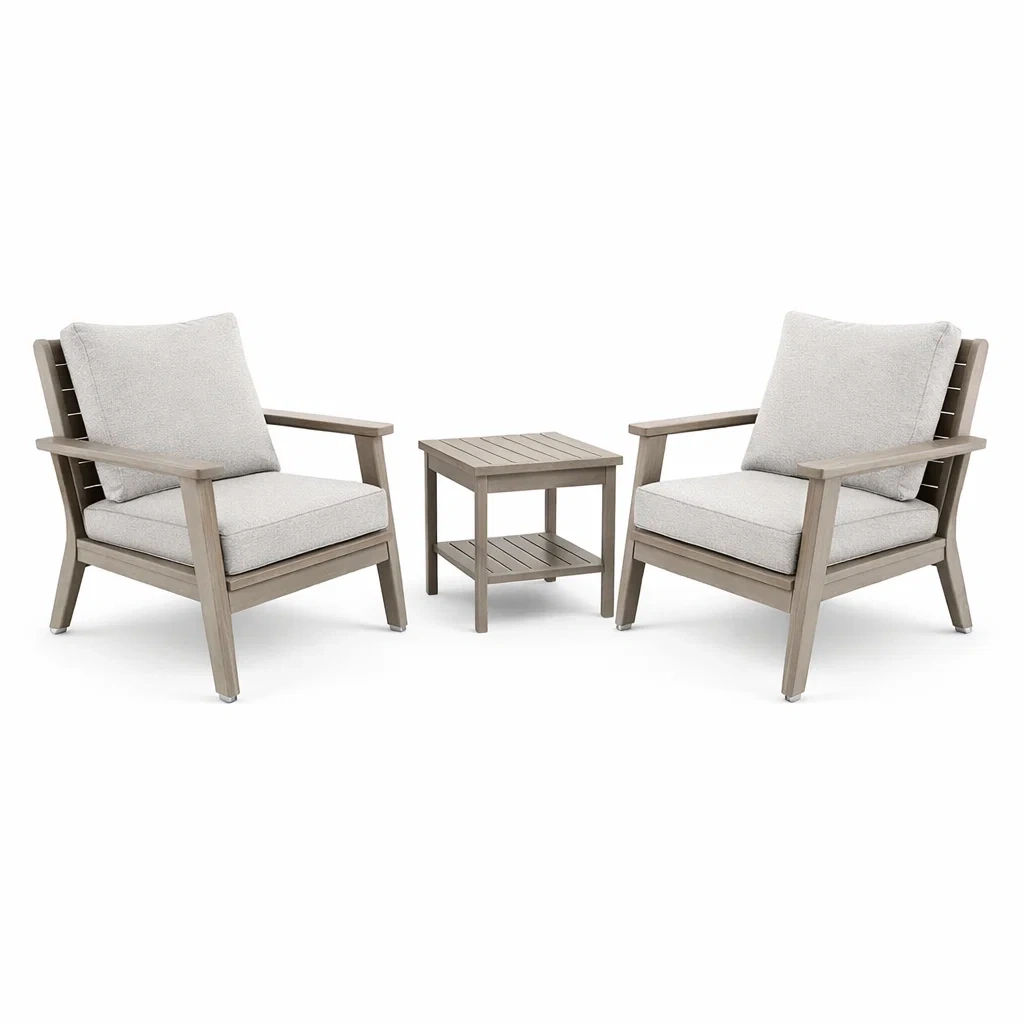 Ensemble de détente en bois avec coussins en tissu Gris clair 2 fauteuils et table-DREAMLUXENEST
