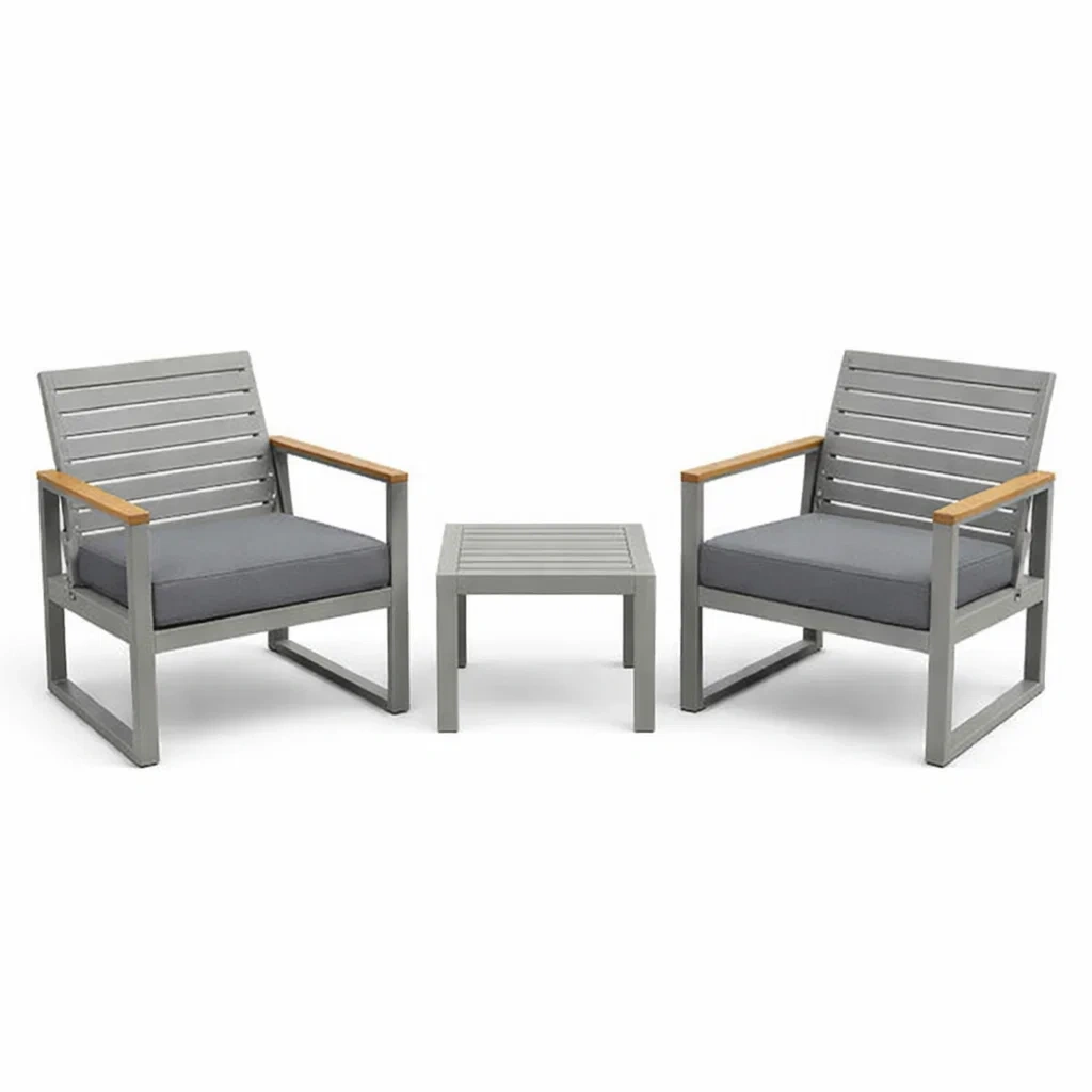 Ensemble de détente en aluminium Gris avec accoudoirs en bois-DREAMLUXENEST