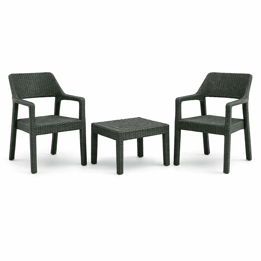 Ensemble de détente 3 pièces en plastique imitation rotin Anthracite-DREAMLUXENEST