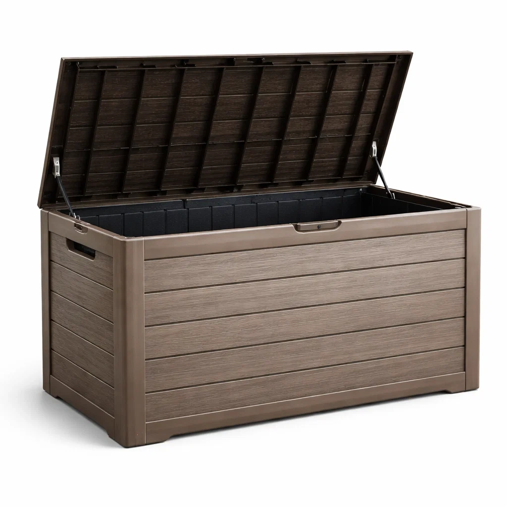Coffre de rangement en résine imitation bois Marron 117x45x57 cm-DREAMLUXENEST