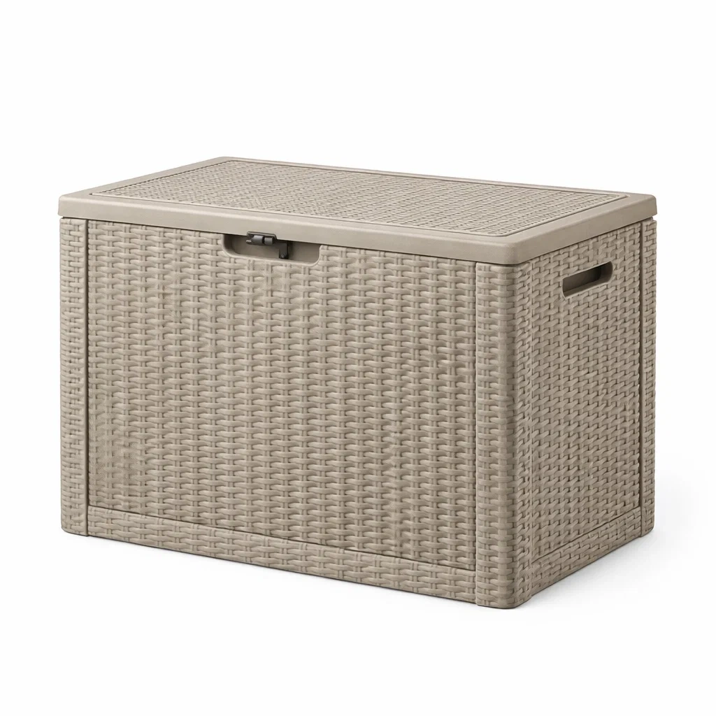 Coffre de rangement en résine tressée 117x45x57 cm Beige-DREAMLUXENEST