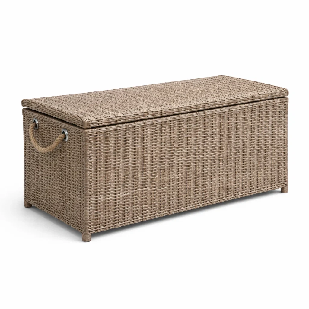 Coffre de rangement en rotin synthétique Beige 100x40x45 cm-DREAMLUXENEST