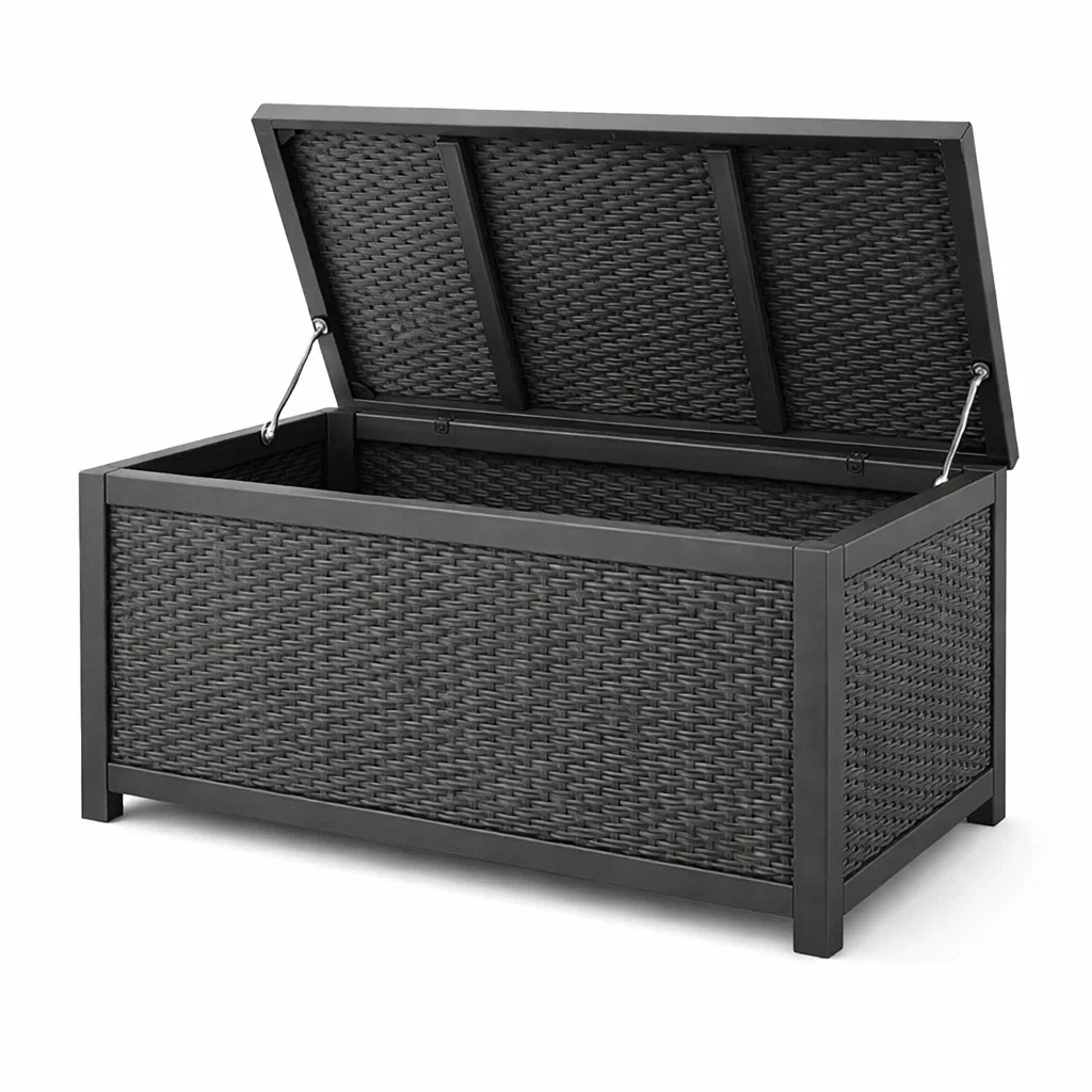 Coffre de rangement en résine et métal Noir-DREAMLUXENEST