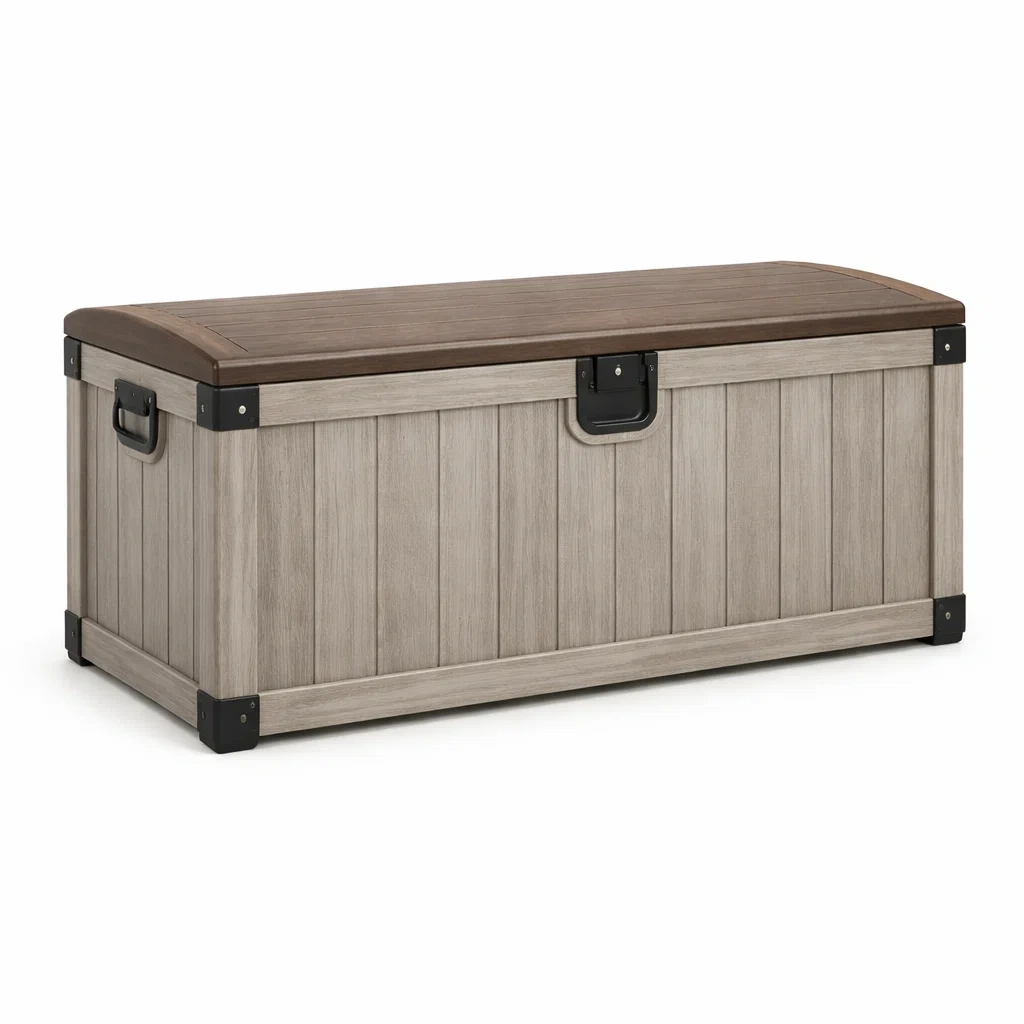 Coffre de rangement en résine et métal Gris Marron-DREAMLUXENEST