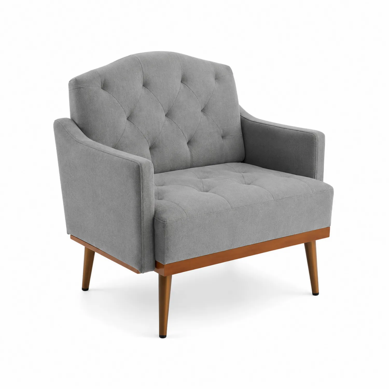 Poltrona in Tessuto Grigio con Gambe in Legno