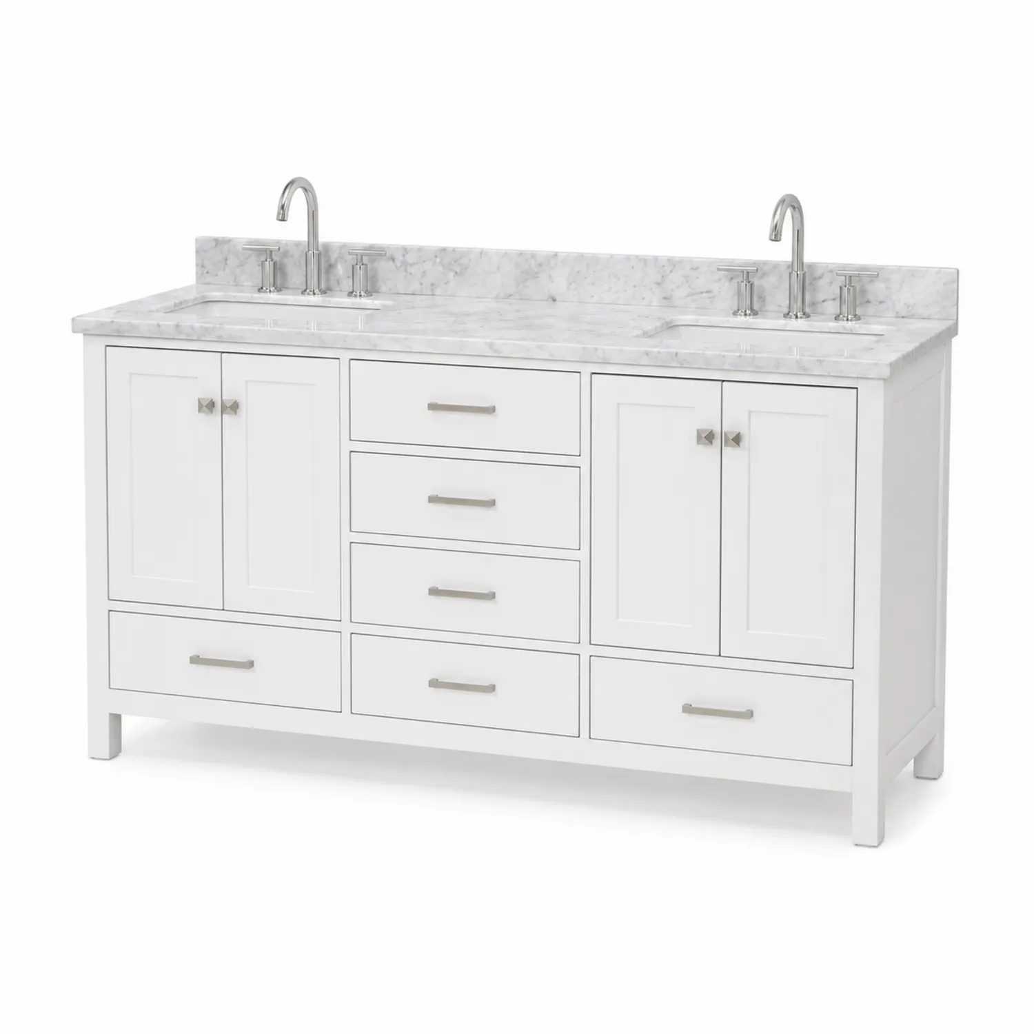 Mobile lavabo doppio in legno con top in marmo di Carrara, 183x56x92 cm, Bianco