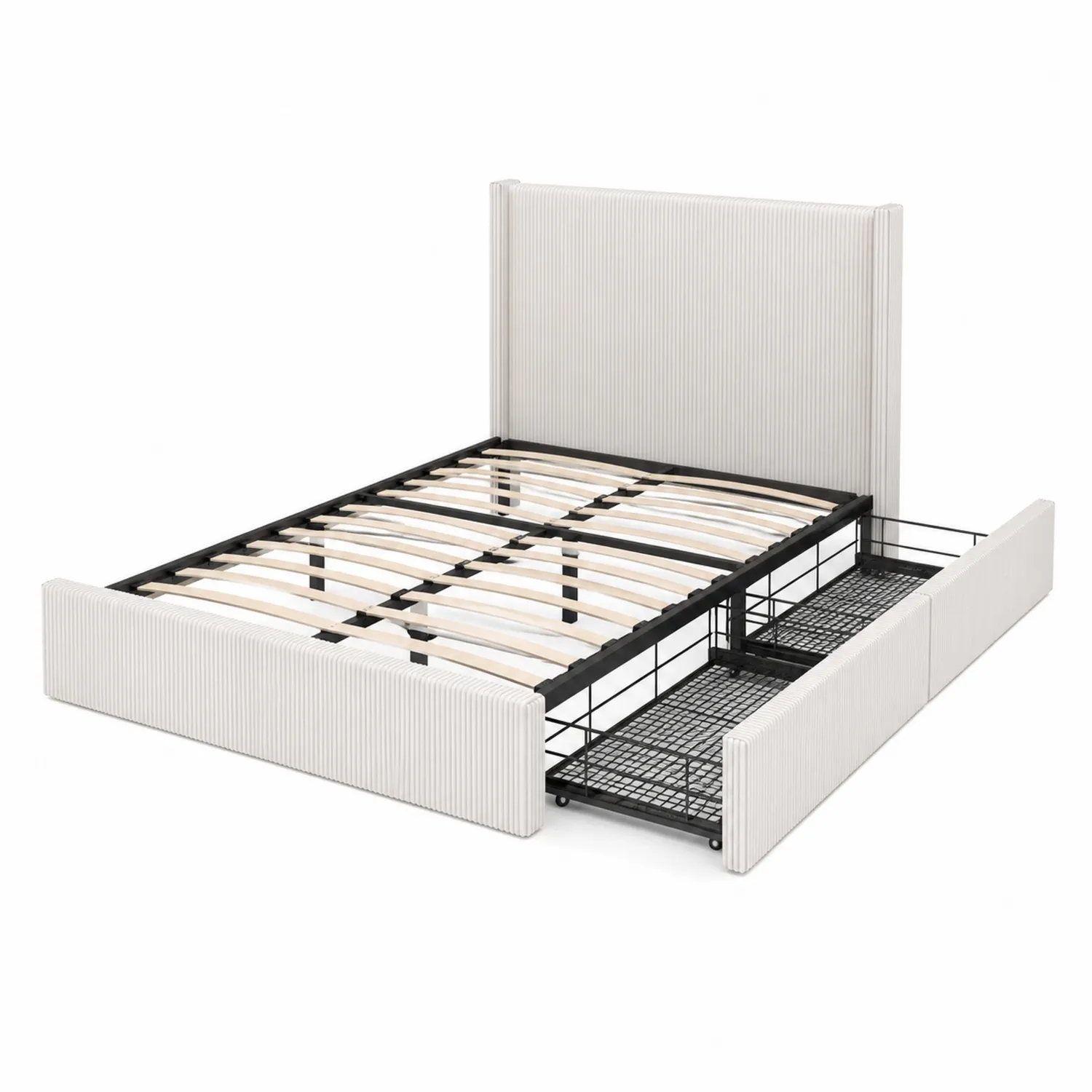 Letto matrimoniale in tessuto e metallo con contenitore 200x160 cm