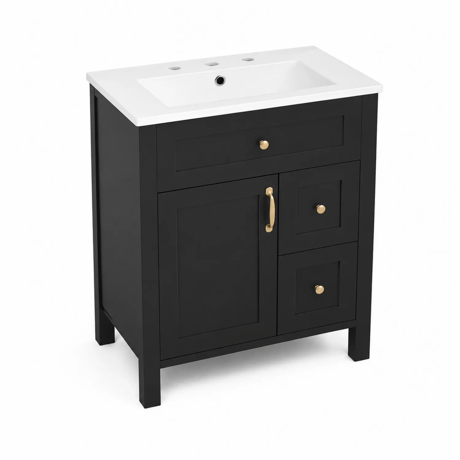 Mobile bagno nero in compensato con lavabo integrato in ceramica