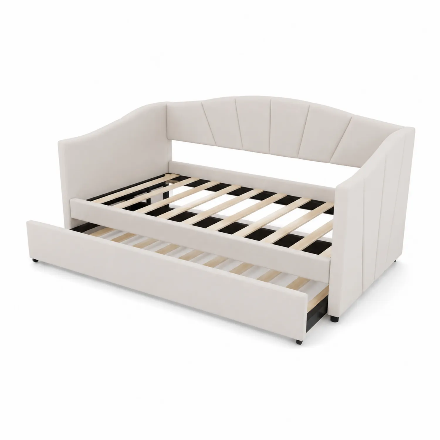Letto da giorno in tessuto con letto estraibile Beige 90x200 cm