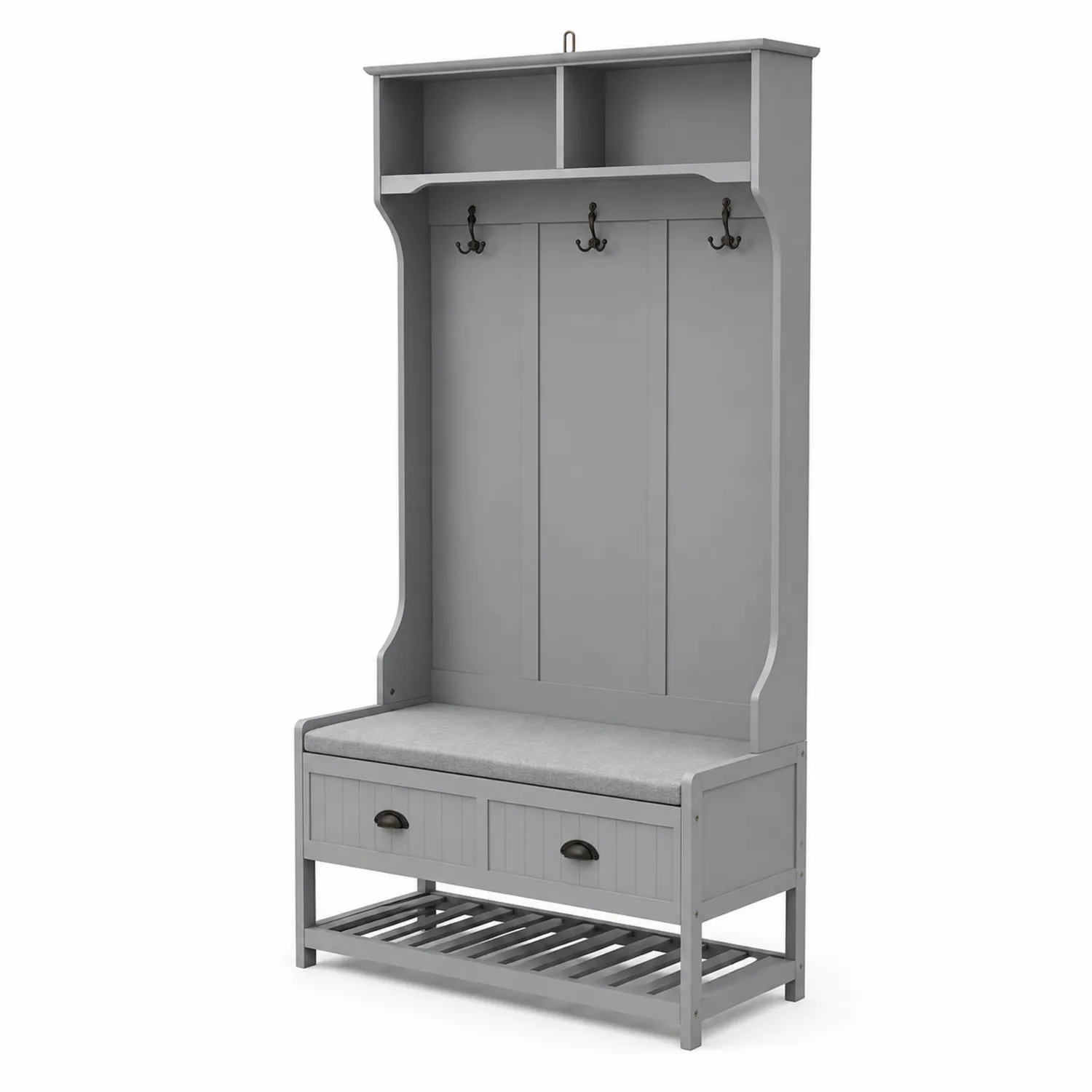 Appendiabiti in Legno MDF con Panca e Cassetti Grigio