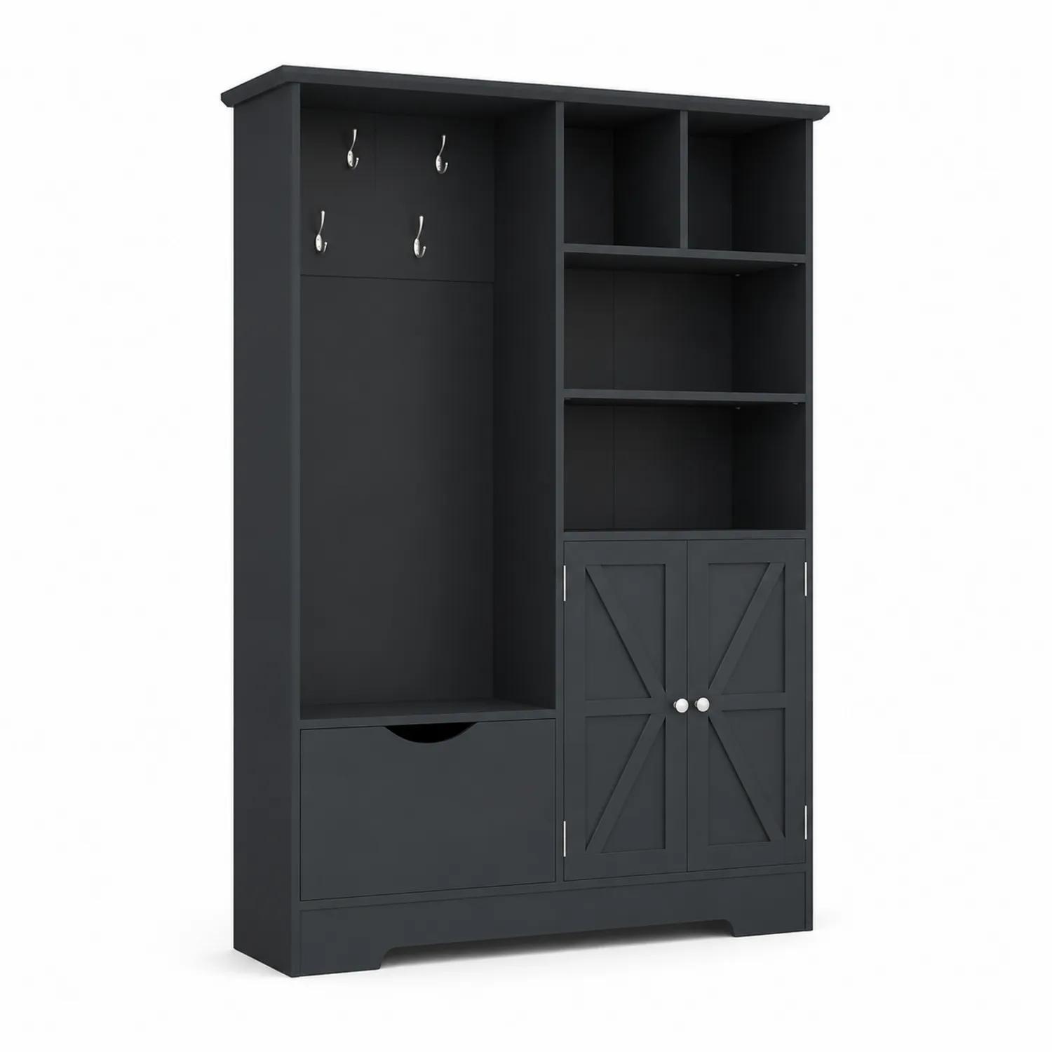 Appendiabiti da Ingresso in Legno con Ganci e Ripiani 198x120x40 cm Nero