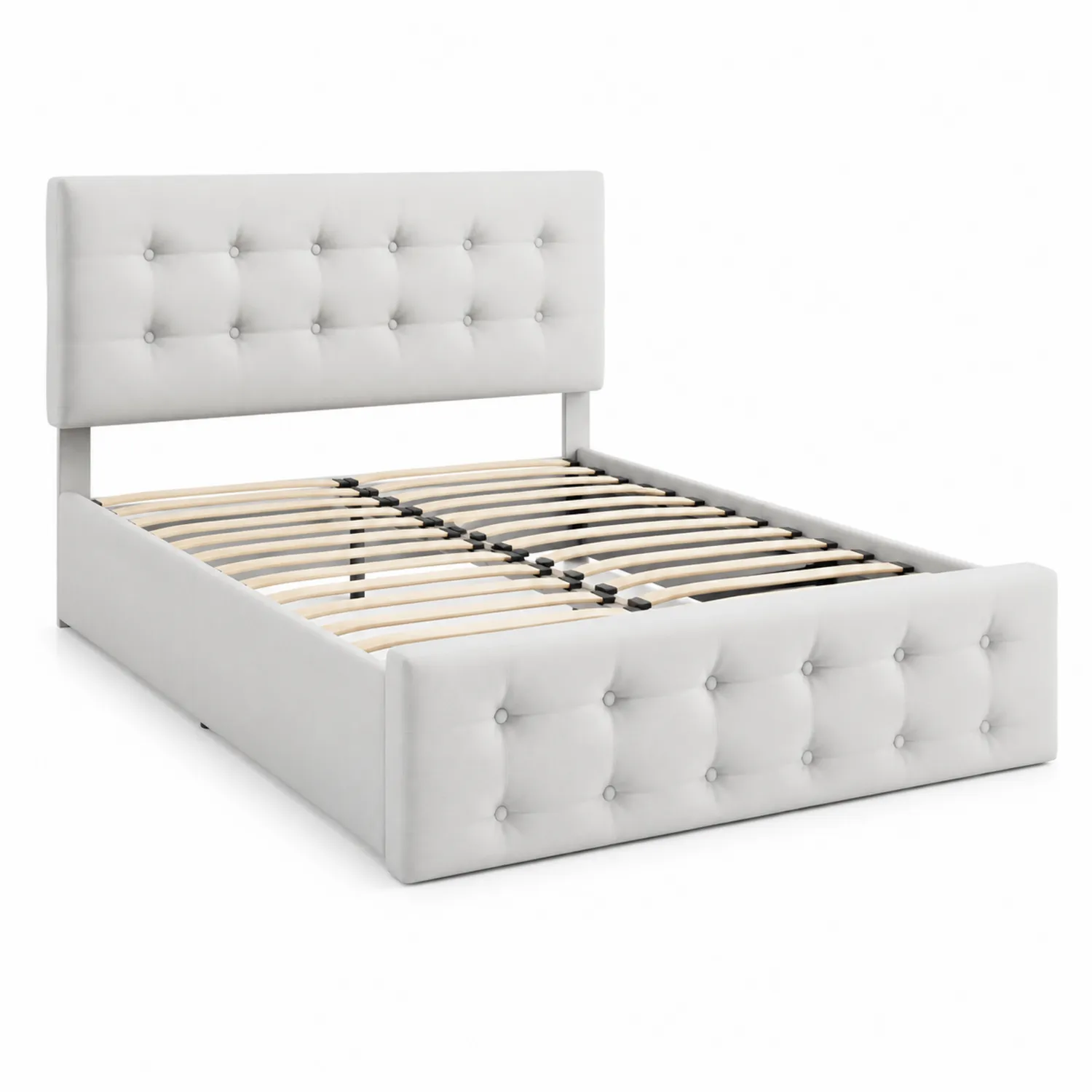 Letto matrimoniale con testiera imbottita in tessuto, 200x160 cm, Bianco