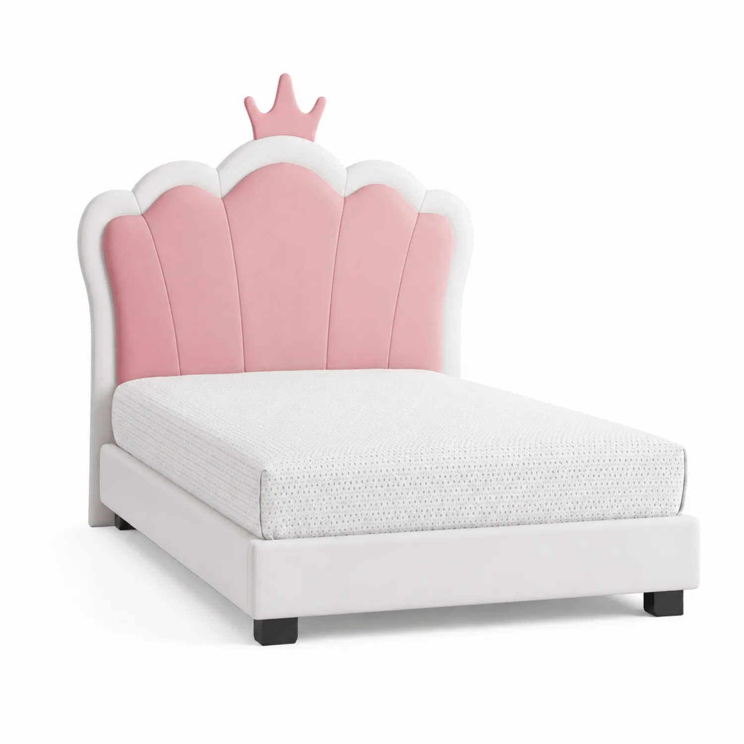 Letto per bambini con testiera a corona in tessuto e legno
