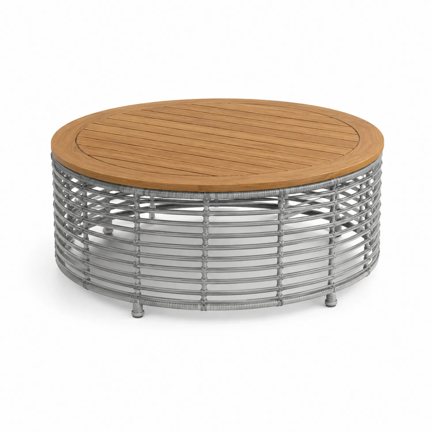 Tavolino da caffè rotondo in legno di teak e rattan sintetico Ø100 cm