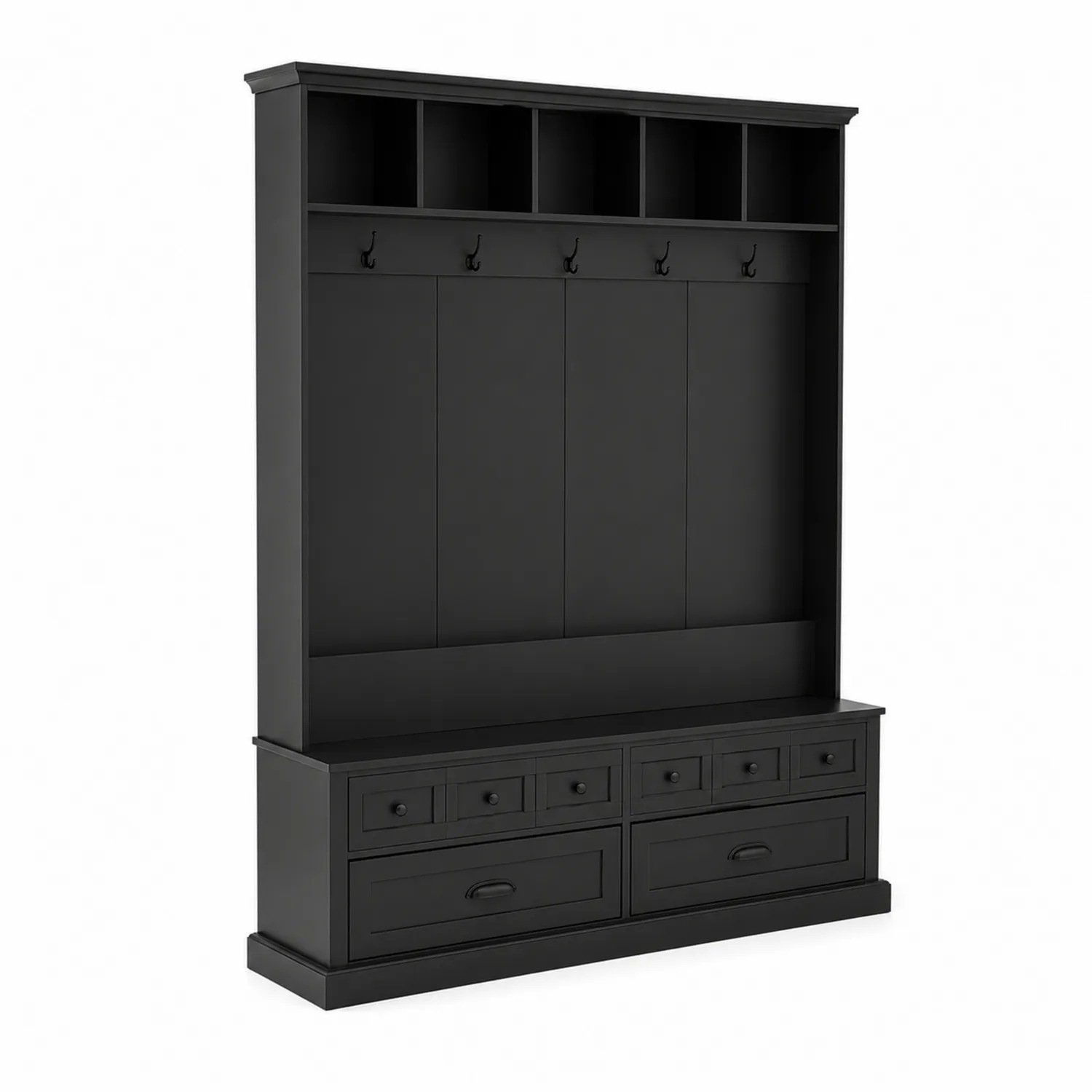 Appendiabiti in Legno MDF Nero con Cassetti