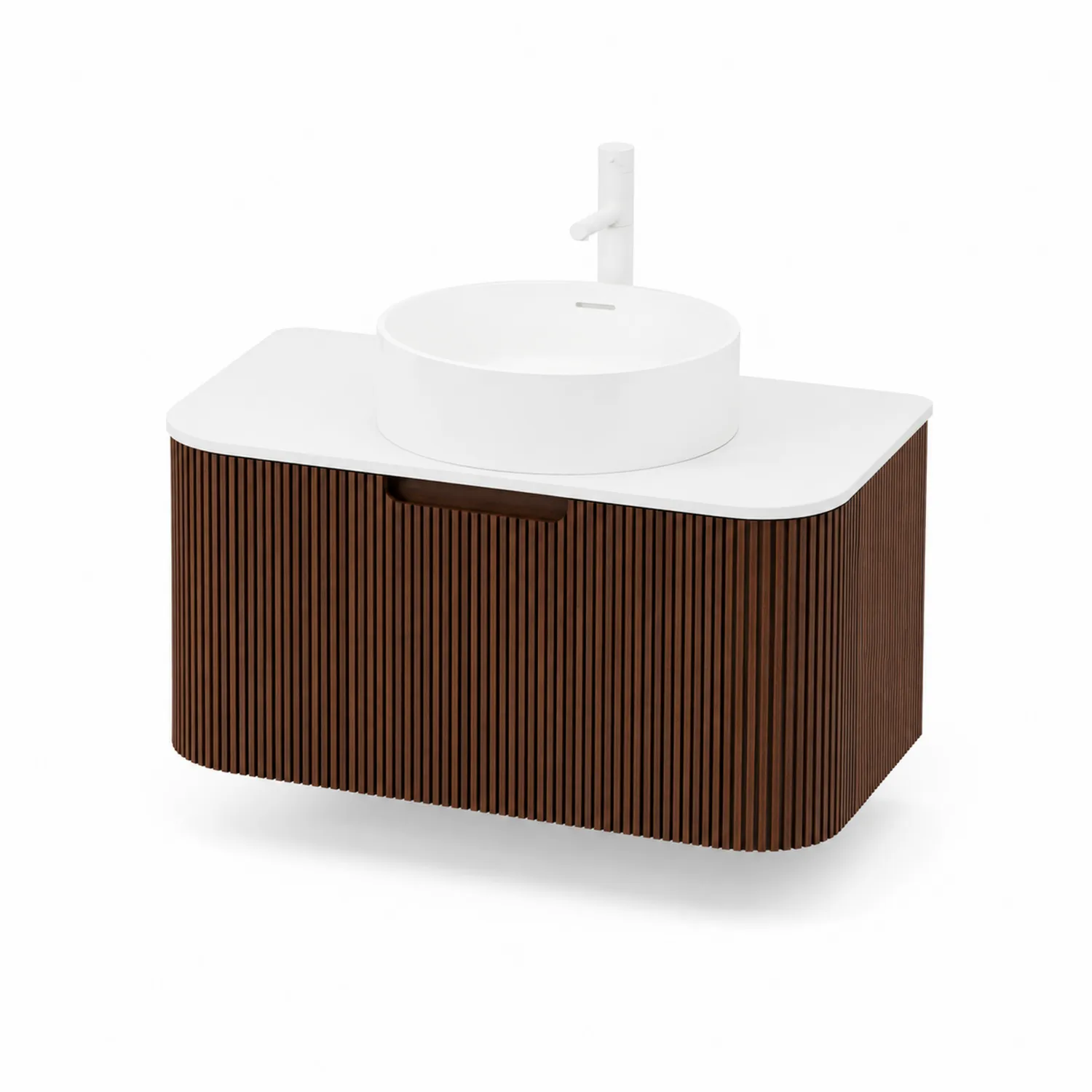 Mobile bagno in legno con lavabo tondo in ceramica