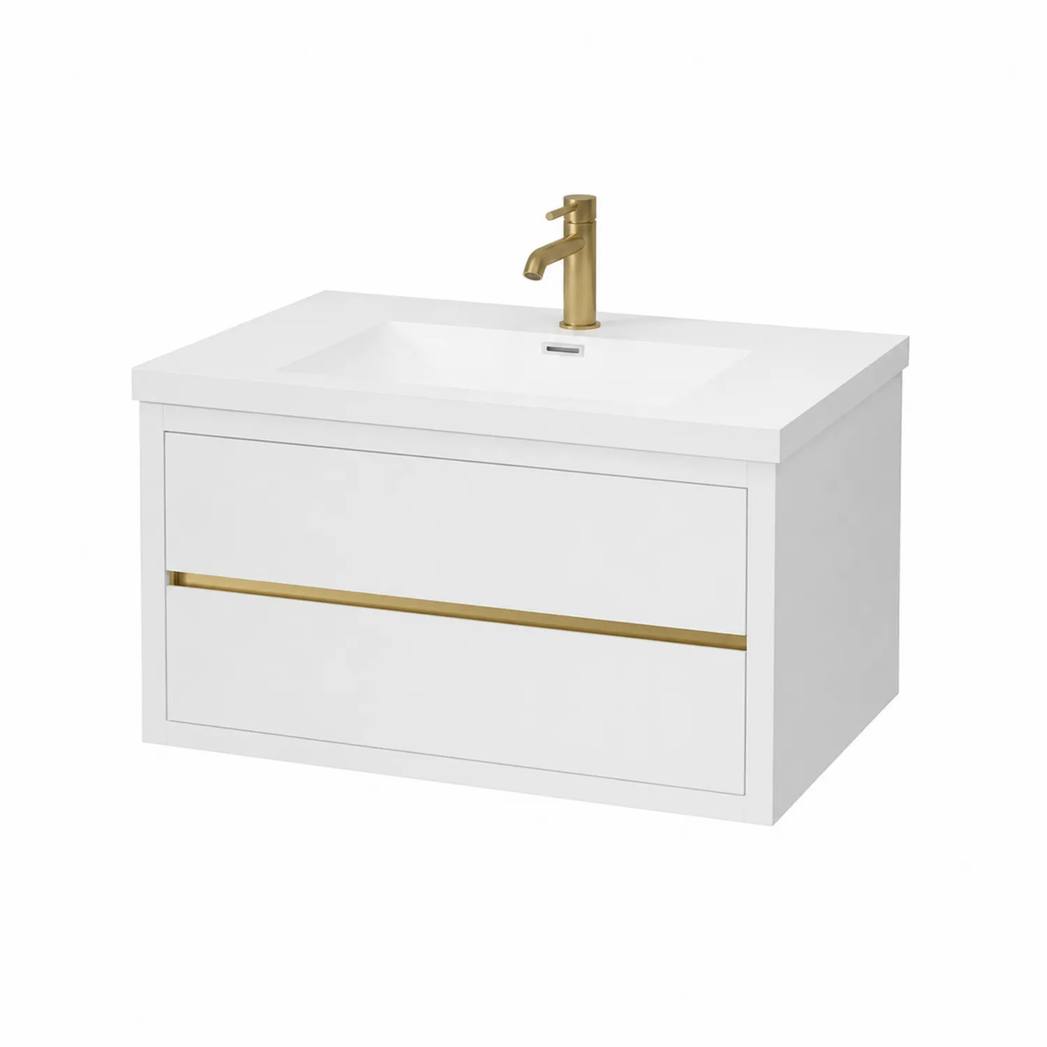 Mobile Lavabo Sospeso in MDF con Rubinetto in Ottone Bianco
