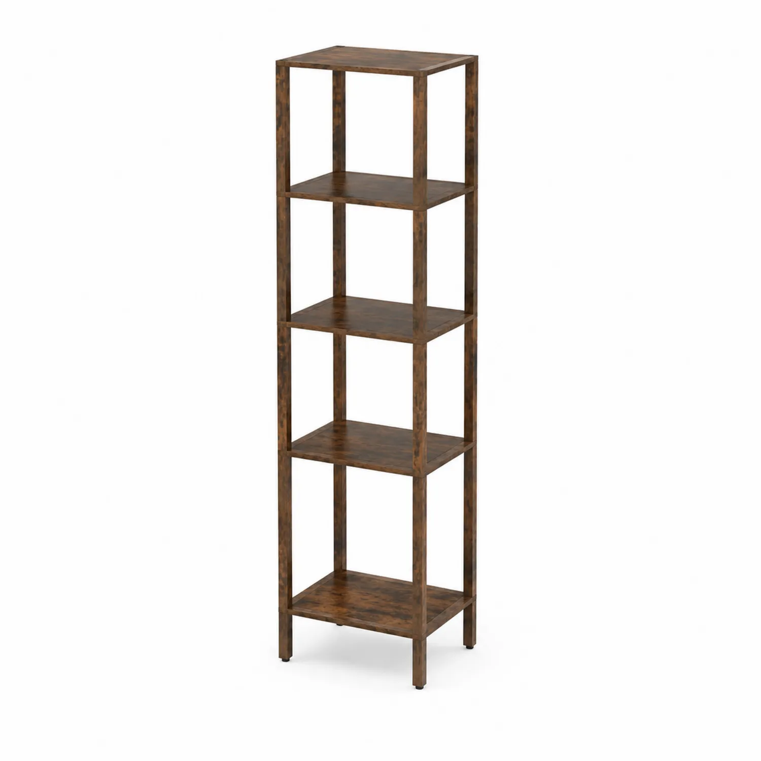 Scaffale verticale con 5 ripiani in legno marrone