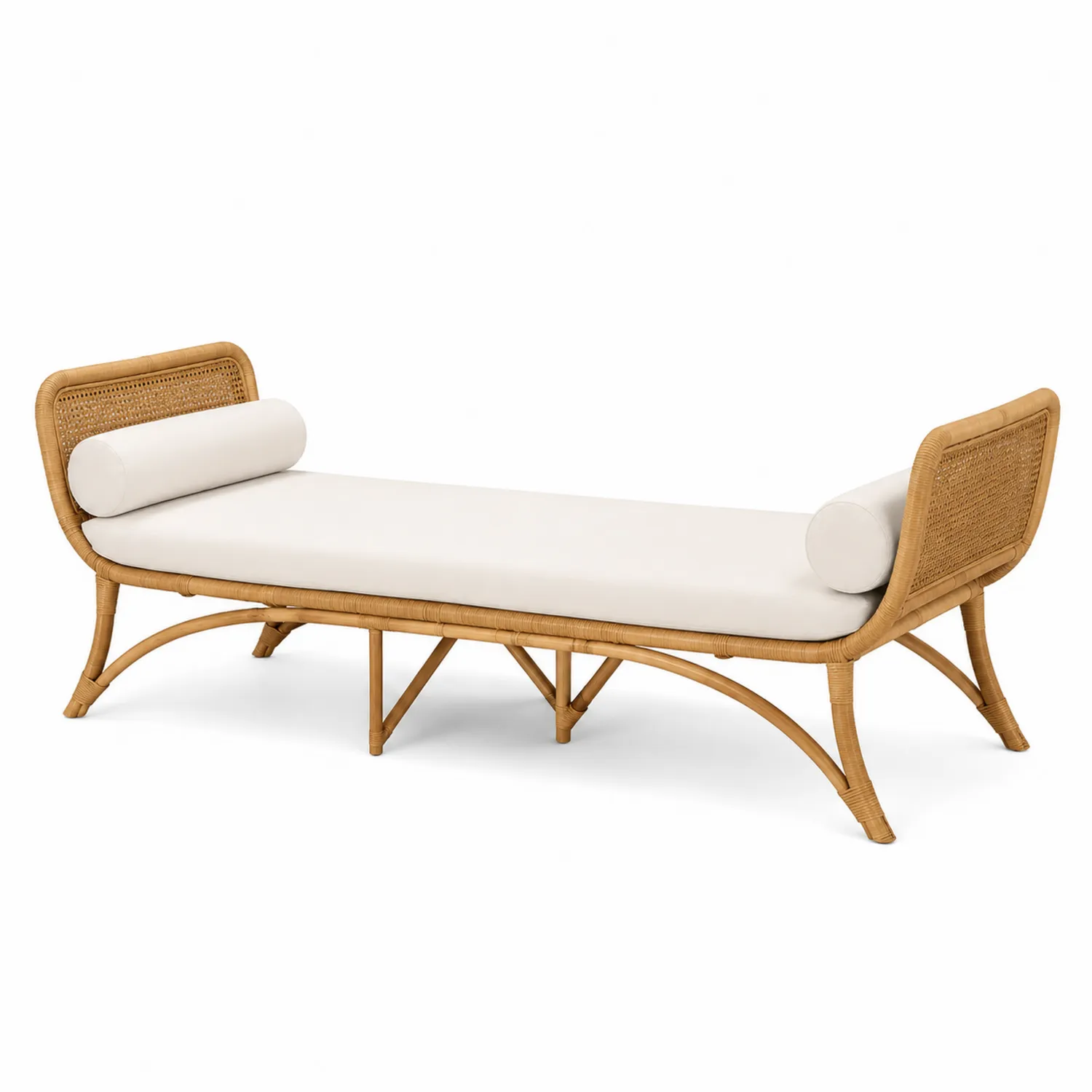 Lettino in Rattan con Cuscini Bianchi