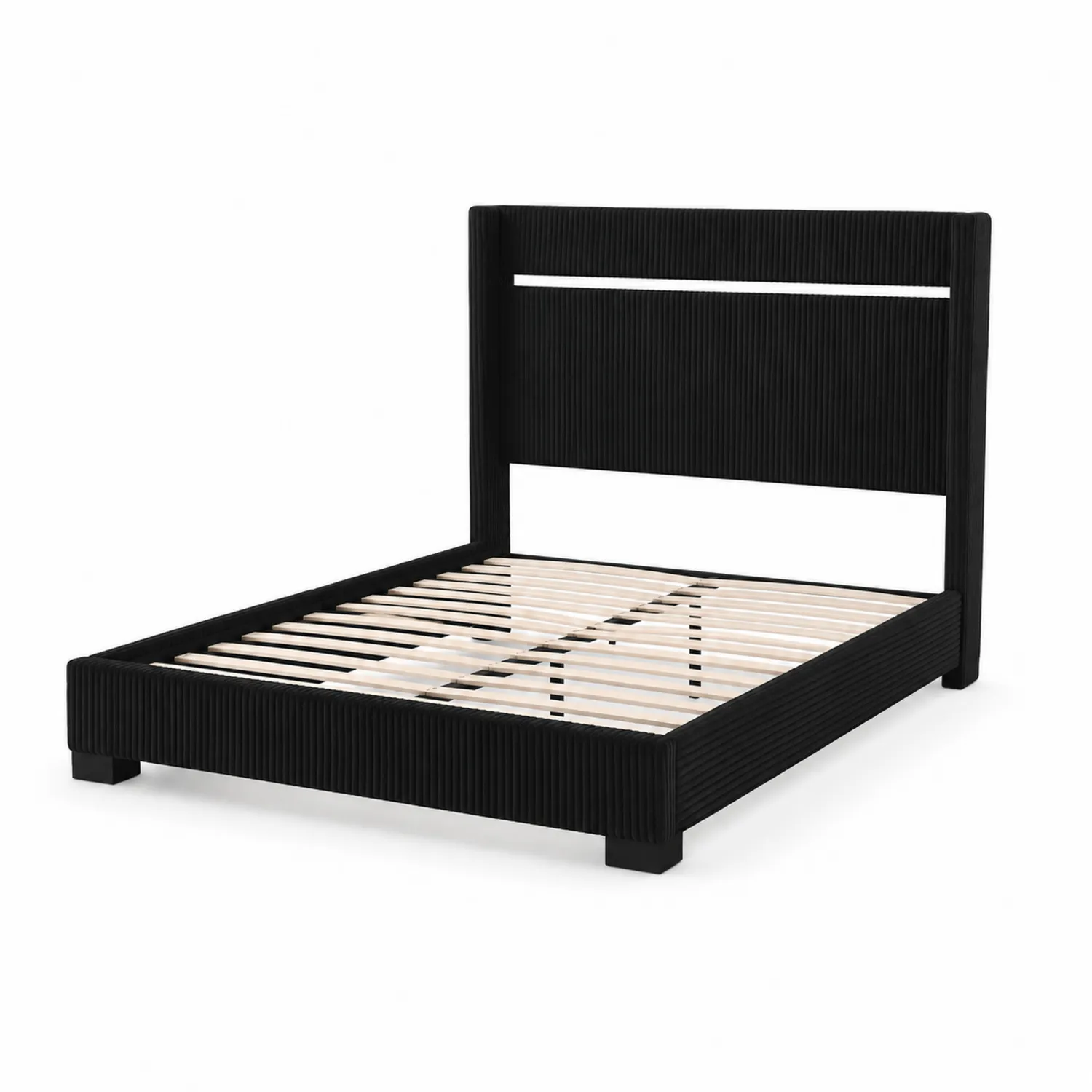 Letto matrimoniale in legno e tessuto nero 200x150 cm