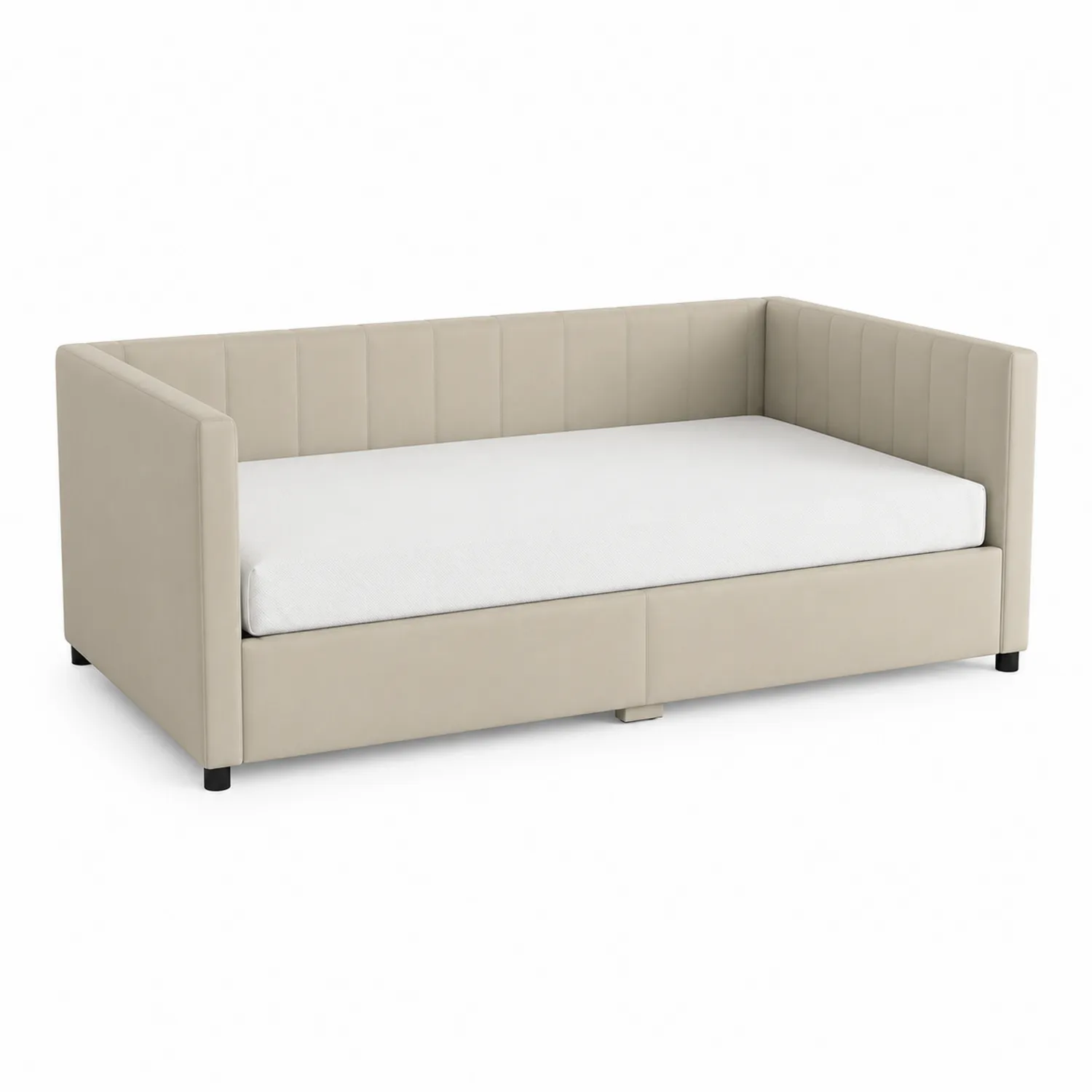 Divano Letto in Pelle Sintetica Beige con Contenitore