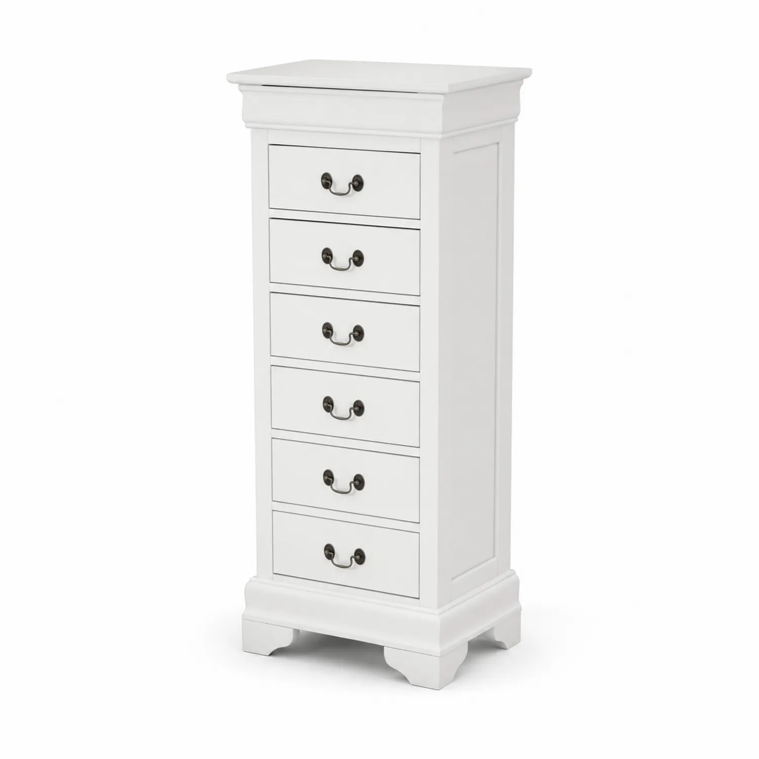 Cassettiera alta in legno MDF bianco con 6 cassetti