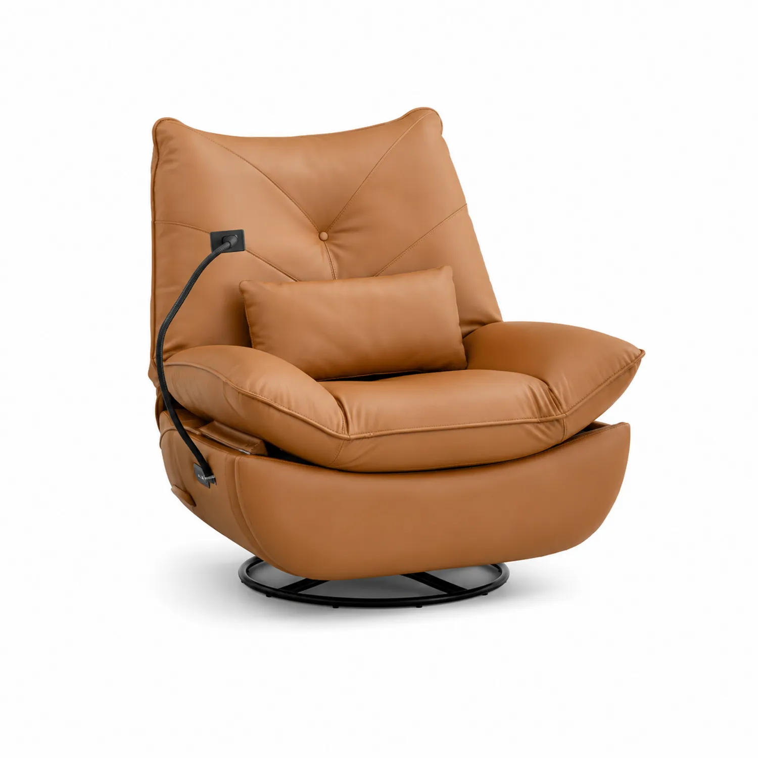 Poltrona in Pelle Sintetica Marrone con Supporto Lombare e Luce LED