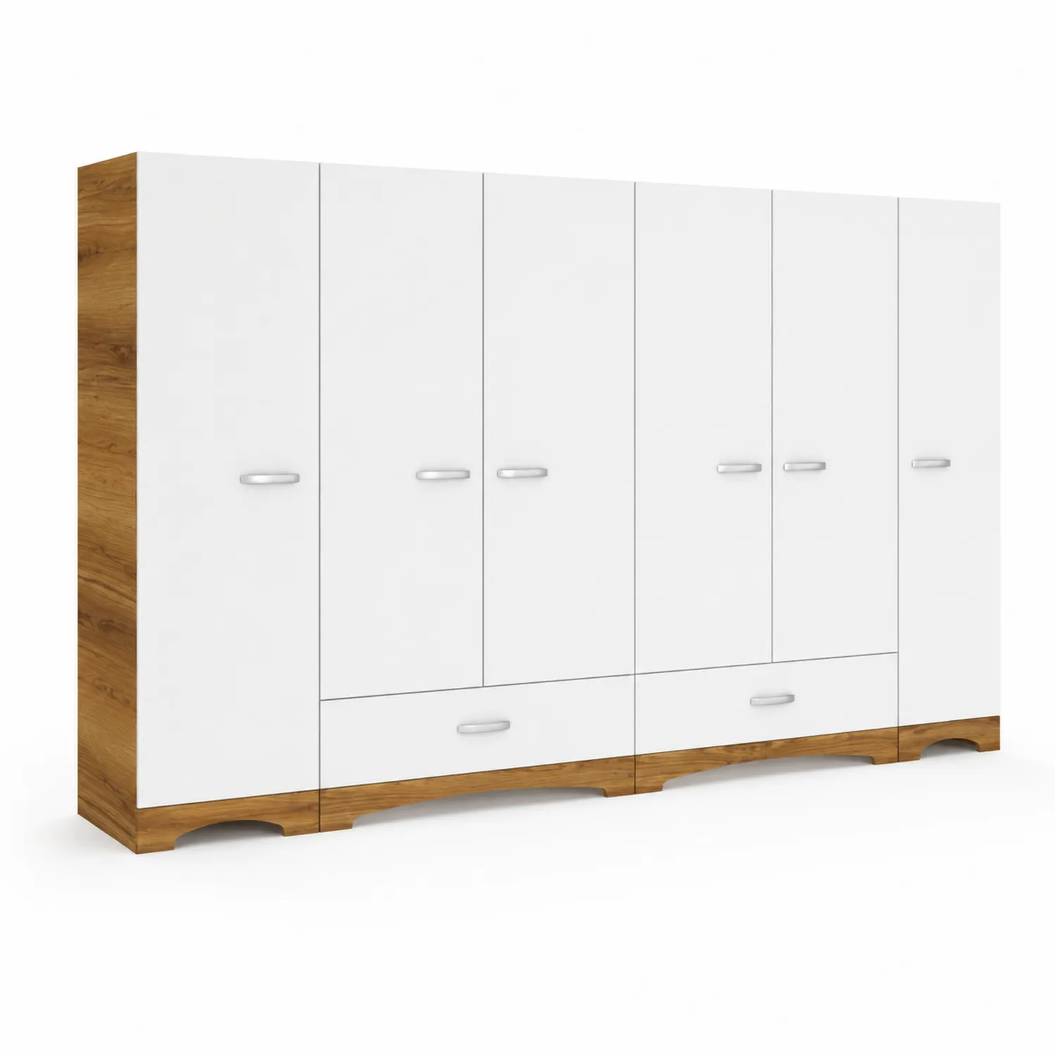 Armadio a 5 Ante con Cassetti in Legno Bianco e Rovere