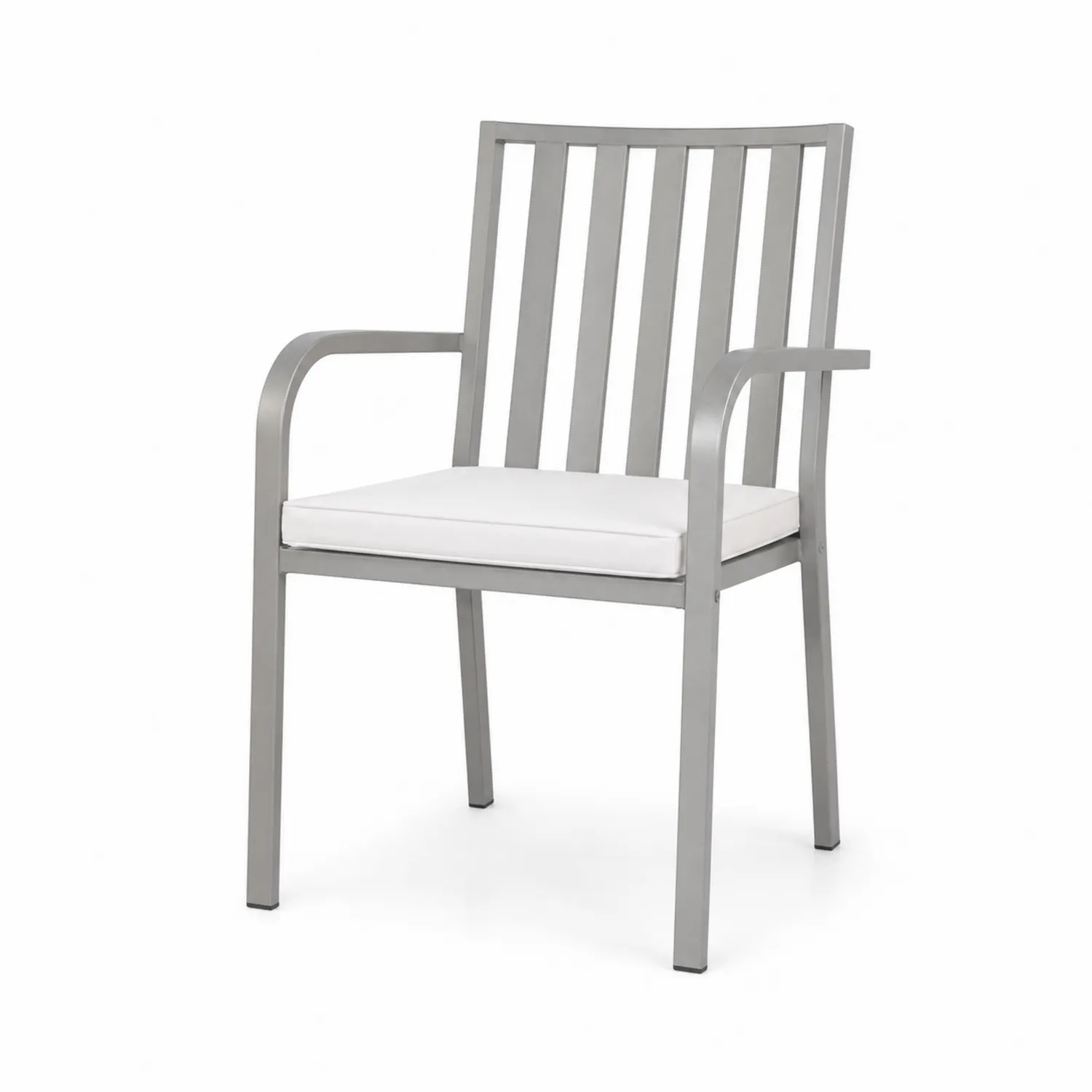 Sedia da Pranzo in Alluminio con Cuscino in Poliestere Bianco