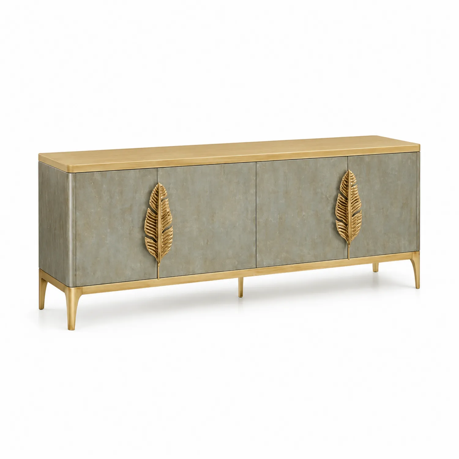 Credenza in MDF e Metallo con Decorazioni a Foglia Oro e Grigio