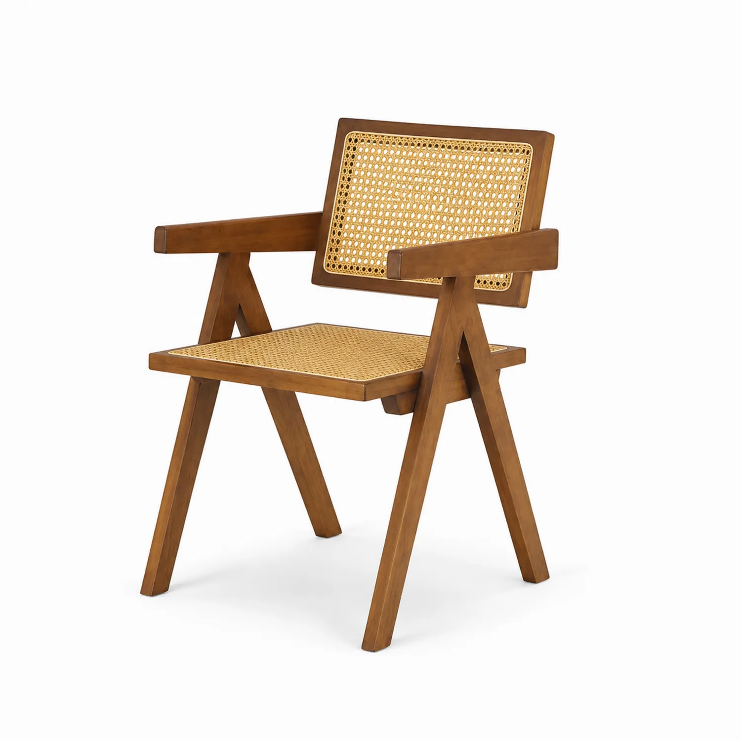 Sedia in Legno e Rattan con Braccioli