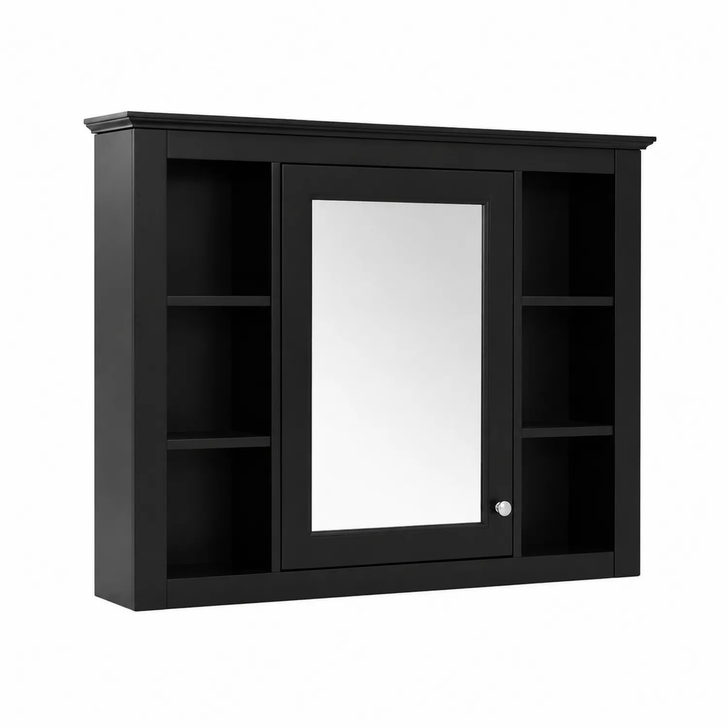 Specchiera da Bagno in Legno MDF Nero con Ripiani