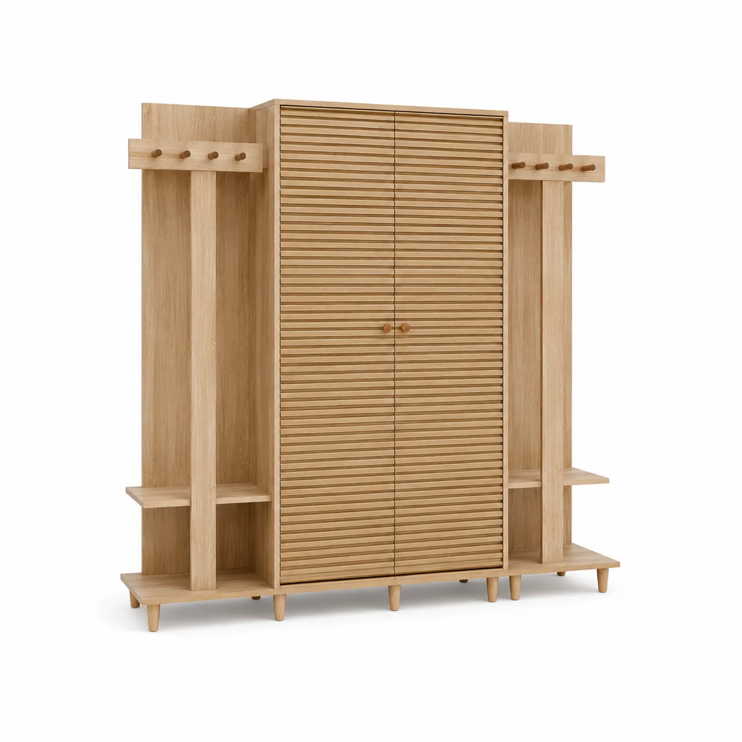 Armadio con Appendiabiti in Legno Massello, Naturale, 200x160x40 cm