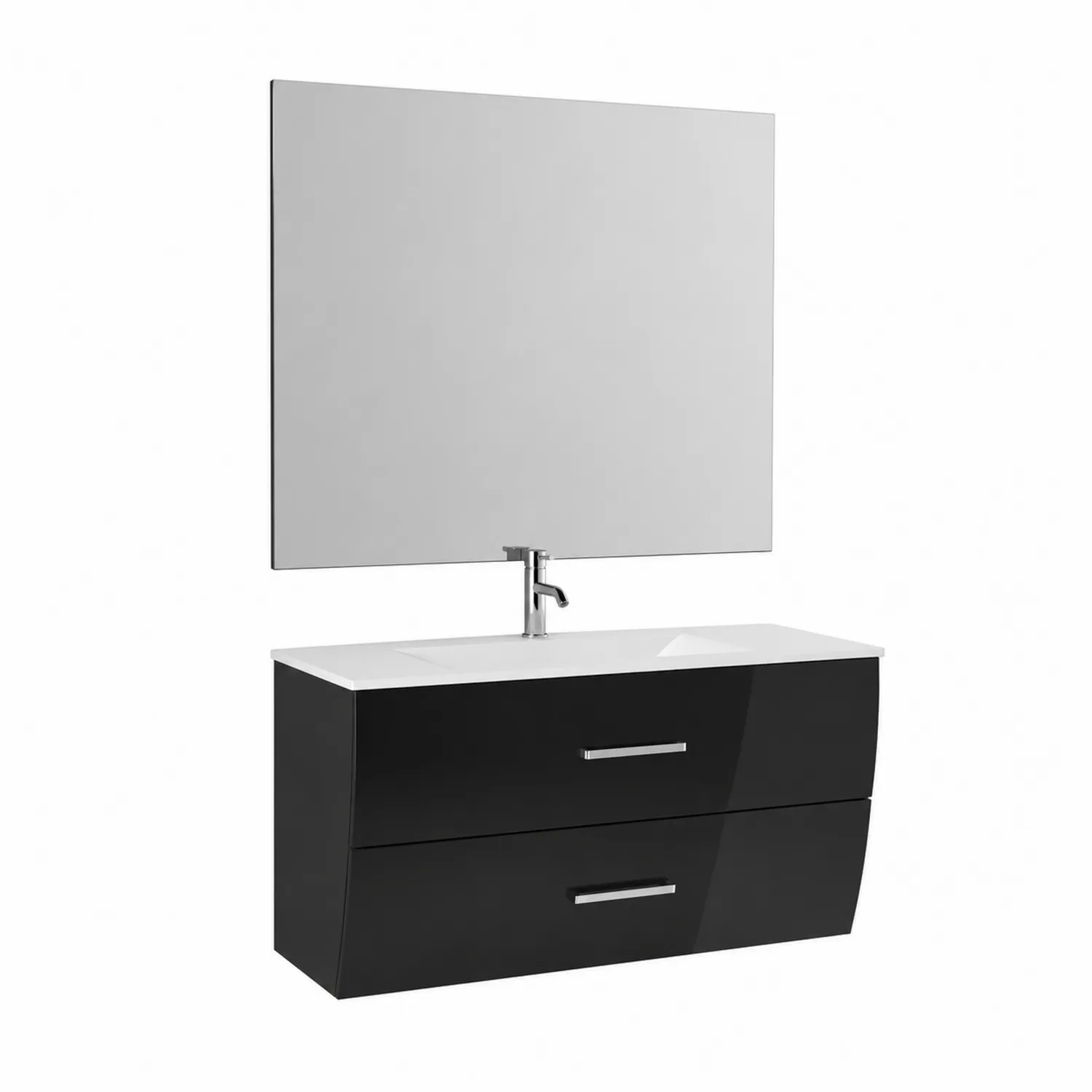 Mobile lavabo singolo con specchio nero e bianco, 120x55x45 cm