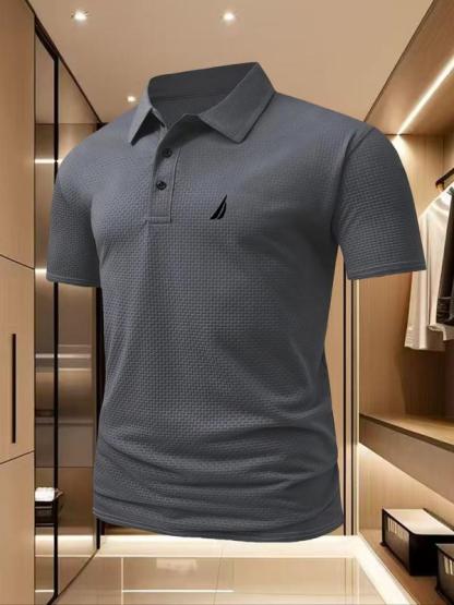 Polo para Hombre Ice Cool de Secado Rápido, con Patrón Geométrico, Mezcla de Poliéster y Elastano, Transpirable para el Verano, Ideal para Deportes de Alta Intensidad y Estilo Casual Ajustado.