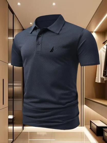 Polo para Hombre Ice Cool de Secado Rápido, con Patrón Geométrico, Mezcla de Poliéster y Elastano, Transpirable para el Verano, Ideal para Deportes de Alta Intensidad y Estilo Casual Ajustado.