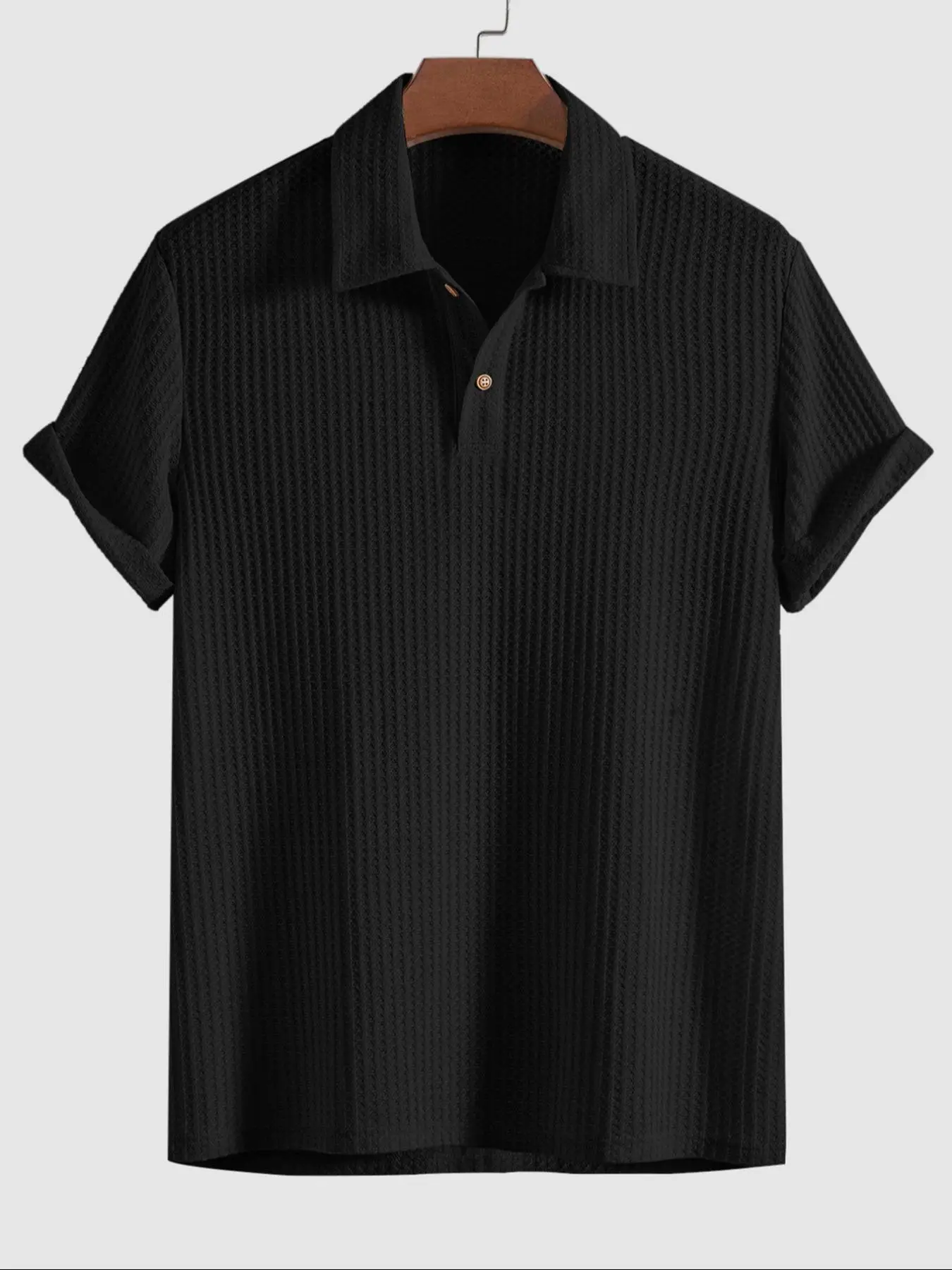 Camiseta Polo de Punto Jacquard para Hombre, Corte Regular, Manga Corta con Botones, Ropa Casual de Verano, Moda Masculina para Uso Diario
