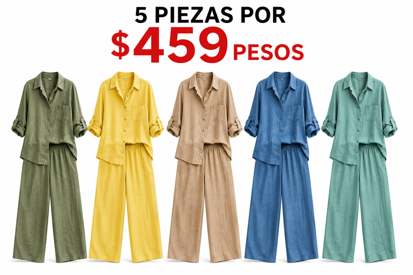 Conjunto de 2 piezas para mujer: camisa lisa y pantalón ancho | Cómodo y transpirable | Moda casual para primavera y otoño