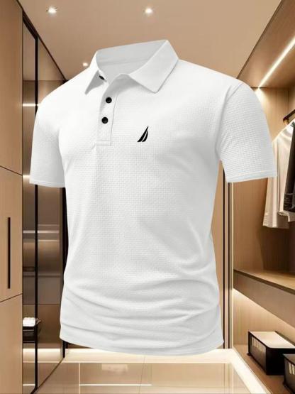 Polo para Hombre Ice Cool de Secado Rápido, con Patrón Geométrico, Mezcla de Poliéster y Elastano, Transpirable para el Verano, Ideal para Deportes de Alta Intensidad y Estilo Casual Ajustado.
