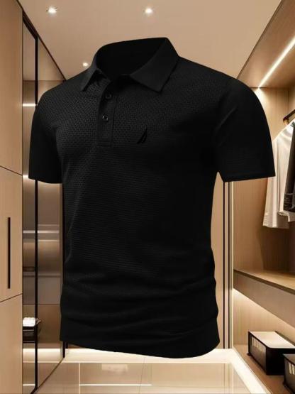 Polo para Hombre Ice Cool de Secado Rápido, con Patrón Geométrico, Mezcla de Poliéster y Elastano, Transpirable para el Verano, Ideal para Deportes de Alta Intensidad y Estilo Casual Ajustado.