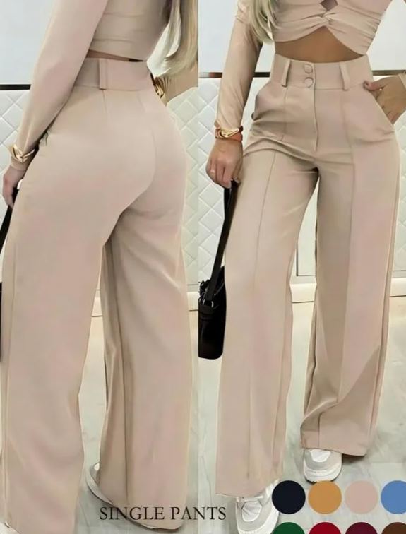 Pantalón Palazzo de Mujer con Doble Botonadura | Cómodo, Elegante y Versátil | Ideal para Oficina y Uso Diario