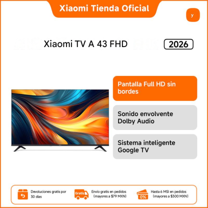 XIAOMI TV A 43 2026 | Google TV | Diseño Elegante con Bisel Ultrafino | Dolby Audio DTS:X + DTS Virtual:X1 | Voice Control