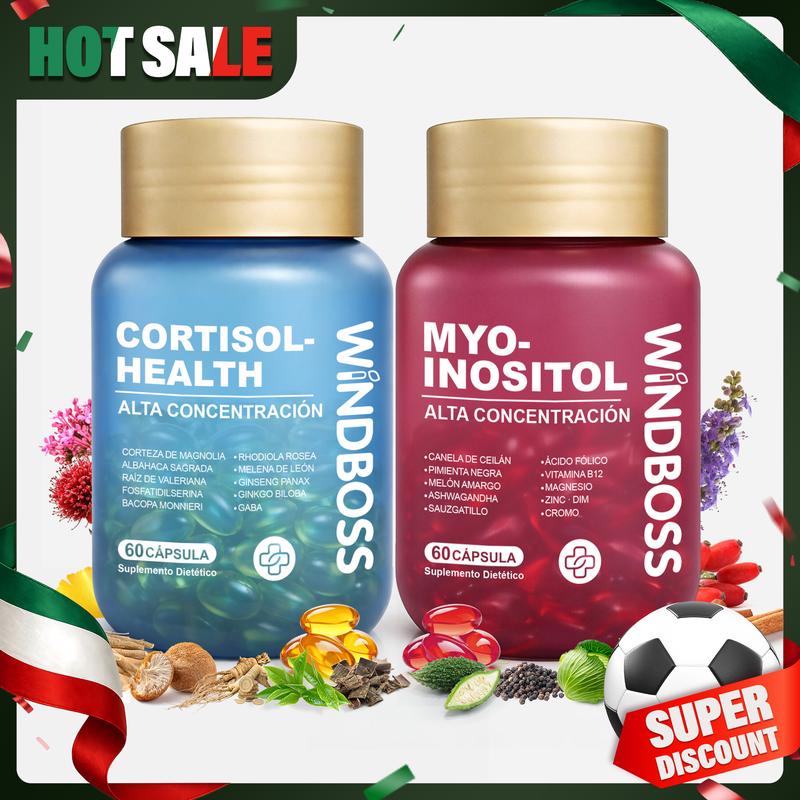 WindBoss Combo Multivitamínico de Soporte para Cortisol y Myo-Inositol - Suplemento Todo-en-Uno de Fuerza Extra, con Magnesio, Ashwagandha KSM-66 y L-Teanina, ¡Nuevo Formato! 1 pieza - Oferta Especial
