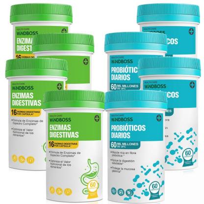Probióticos 60 Mil Millones + 16 Enzimas Digestivas con Jengibre y Menta Orgánica | Soporte Digestivo y Antioxidante Natural | Bienestar Diario en 60 Cápsulas | Windboss